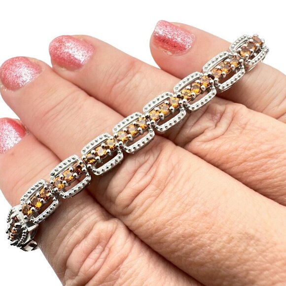 JTV BBJ Womens Bracelet Sterling Silver Orange Citrine Tennis 22 Grams - Picture 7 of 8